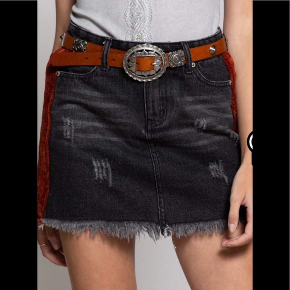 POL Anthro Denim Courderoy distressed boho Mini Skirt NWOT